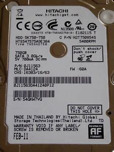 Hitachi HTS547575A9E384 | MLC: DA4124 | P/N: 0J11563 | FEB 2011 | 750GB ...