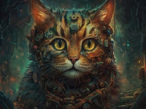 Premium Ai Image Fantasy Portrait Of A Cat In The Style Of Steampunk