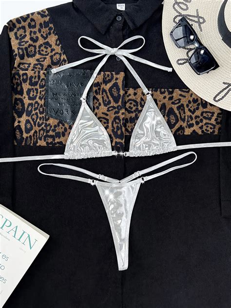 2024 PU Faux Leather Mini Micro Thong Bikini Women Swimwear Female Swimsuit Two Pieces Bikini