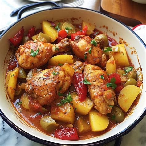 Poulet Aux Poivrons Et Pommes De Terre En Sauce Tomate Recettes Faciles