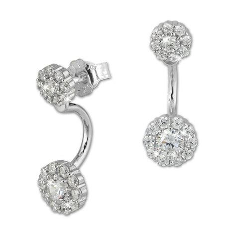 SilberDream Ohrstecker Dangle Ear Cuff Zirkonia Blume weiß 925 Silber