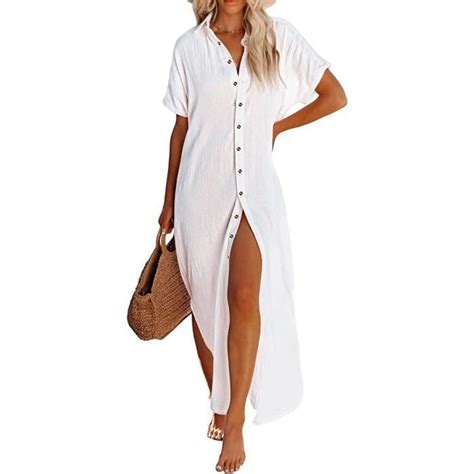 Robe de Plage Femme Longue Maillots de Bain Bikini Cover Up Boutonnée Cache Maillots et Sarongs