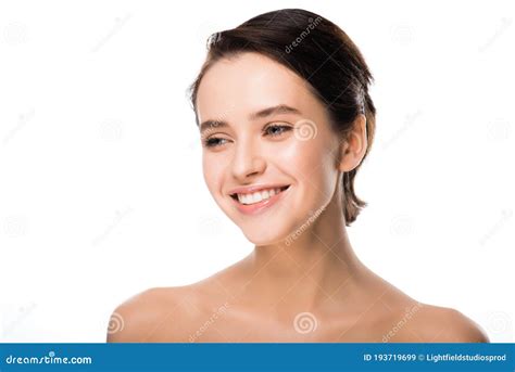 Nude Brunette Girl Smiling Isolated On White Stock Image Image Of Beauty Happiness