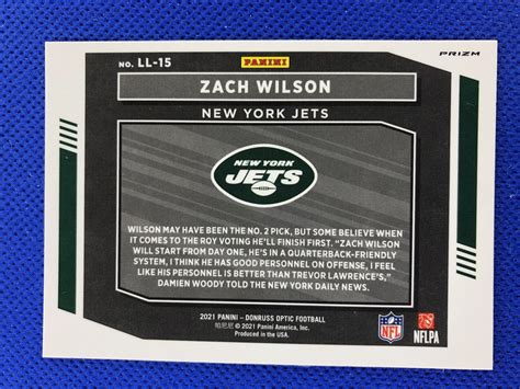 Ll Zach Wilson Panini Donruss Optic Football Legendary Logos