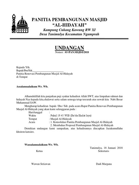 Contoh Surat Undangan Pembentukan Dkm Masjid Delinewstv