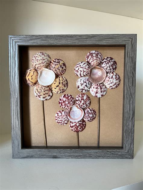 Shadowbox Shell Art Calico Scallop Shell Floral Decor Calico Etsy