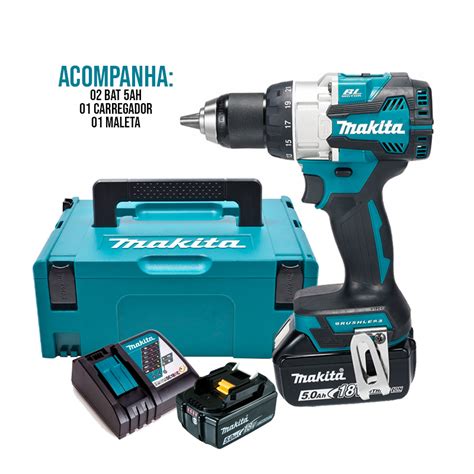Furadeira E Parafusadeira Makita 18v - Parafusadeira e Furadeira Impacto 1/2" Bateria 18V LXT Makita DHP489RTJ