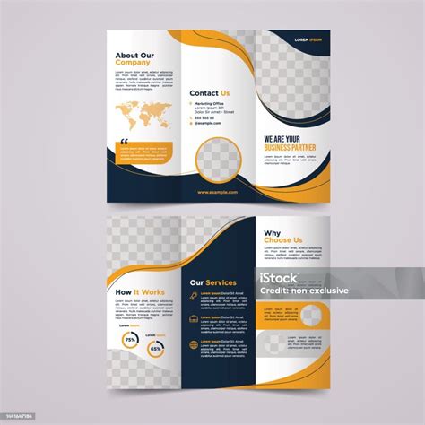 template desain brosur perusahaan lipat tiga ilustrasi stok