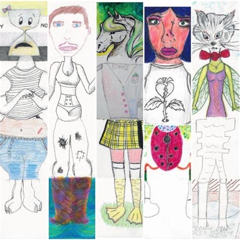 Examples Of Participants Artwork From The Exquisite Corpse Postal