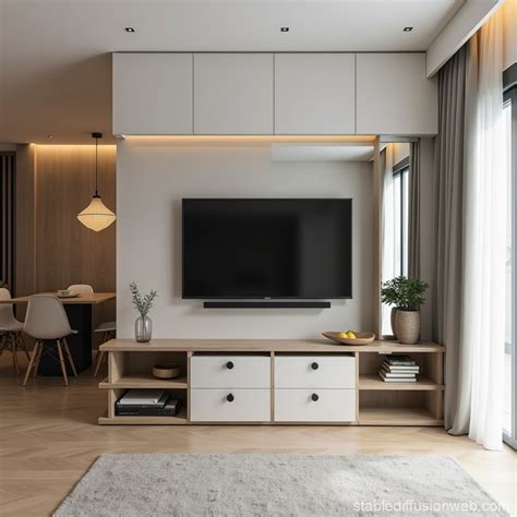 Create A Frontal View Of A Modern Tv Panel With Integrated Rack With A
