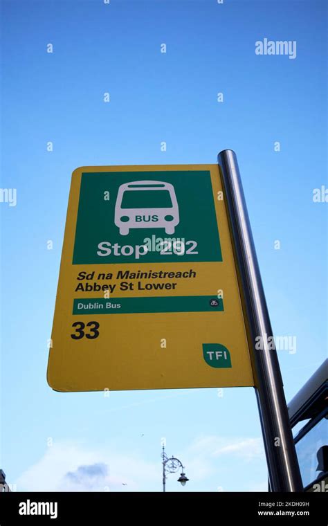 Transport For Ireland Green And Yellow Dublin Bus Bus Stop On Abbey