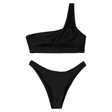 Sngxgn Women S Piece High Waisted Wrap Spaghetti Strap Summer Swimsuit Bikini Set Black M