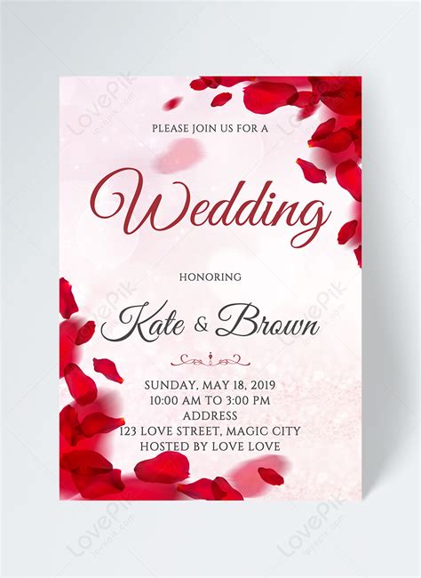 High End Luxury Romantic Red Rose Petals Wedding Invitation Template