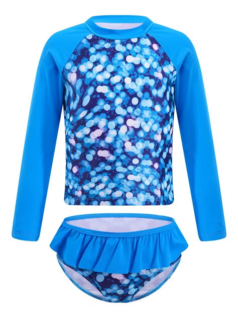 Inhzoy Girls Two Pieces Rash Guard Swimsuit Set Long Sleeve Fish Scales Bikini Bathing Suit