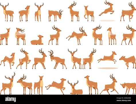 Reindeer Herding Icons Set Cartoon Vector Deer Animal Elk Herd Stock
