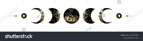 Moon Phases Border Frame Black Gold Stock Vector Royalty Free