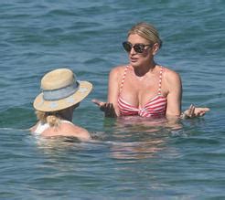 Hofit Golan Sexy In A Red And White Striped Bikini At The Beach In St