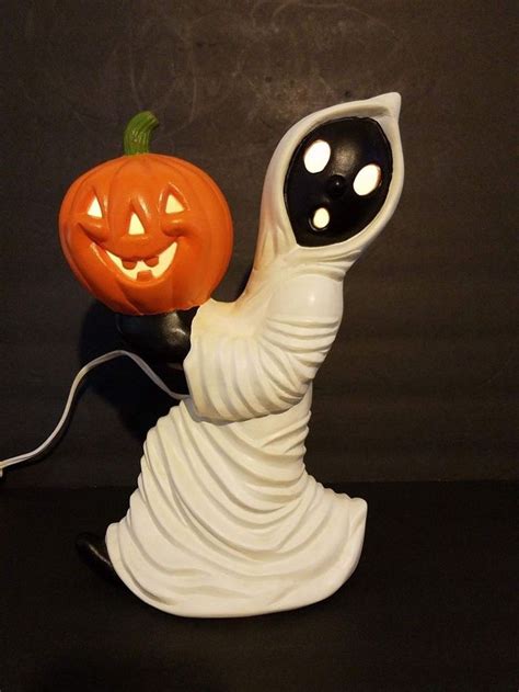 Vintage Ceramic Art Pottery Halloween Light Lamp Ghost Jack O Lantern