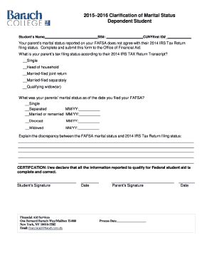 Fillable Online Baruch Cuny 2015 2016 Clarification Of Marital Status