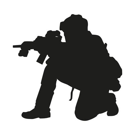Soldado Militar Apuntando Arma Silueta 15311026 Vector En Vecteezy
