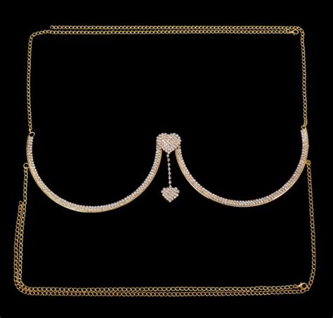 Jual CHEST BRACKET HEART BRA JEWERLY BODY NECKLESS SEXY BIKINI GOLD