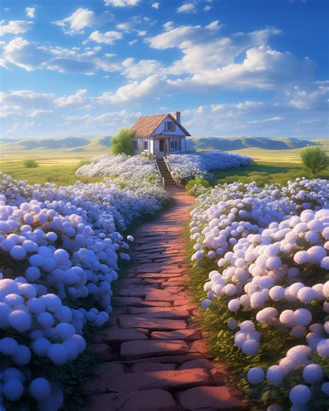 A Cottage Surrounded By A Carpet Of Flowers