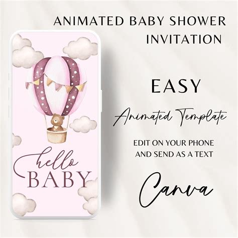 Animated Hot Air Balloon Baby Shower Invitation Girl Baby Shower Invite Oh Baby Invitation