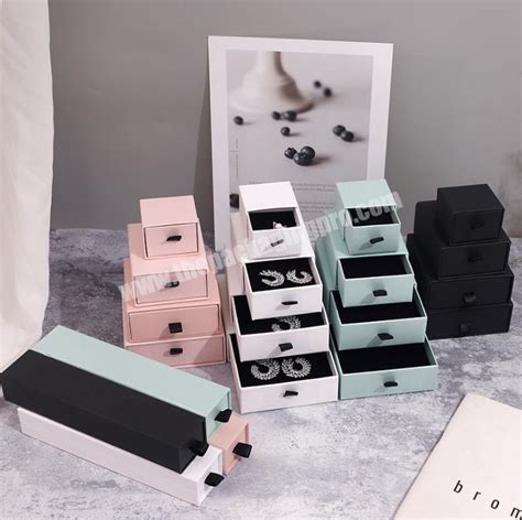 Black Pull Out Jewelry Packaging Box White Cardboard Drawer Jewelry Box