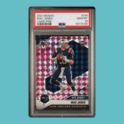 Mac Jones RC PSA 10 2021 Panini Mosaic NFL Debut Mosaic Camo Pink