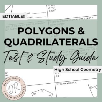 Polygons and Quadrilaterals Test and Study Guide (Editable!) by Olivia Rae