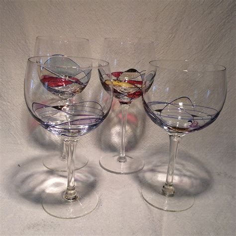 Vintage Red And White Yugoslavian Mosaic Art Wine Glasses Set Of 4 Chairish