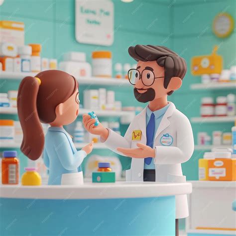 Pharmacist Explains Medication Fun 3D Cartoon Illustration | Premium AI