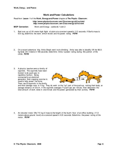 work  energy worksheet  answers