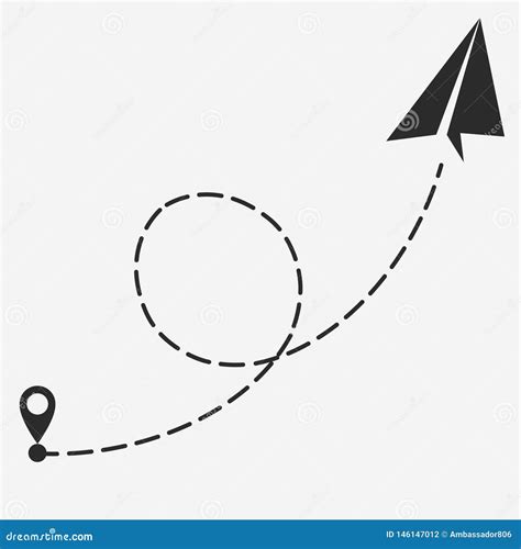 Plane With Path Of Movement Airplane Route Trajectory Dotted Line