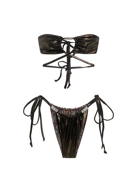 Sica Reversible Sliding String Bikini Set Gunmetal Etsy