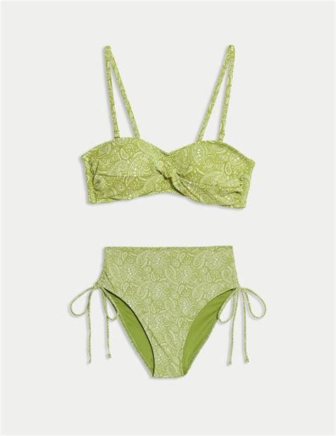 Printed Padded Bandeau Bikini Set M S