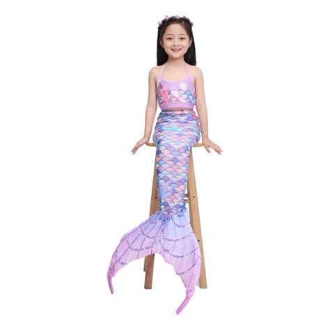 MUXiin Mermaid Swimsuit With Tail 4t Fish Tail Set Sling Bikini Fish Scale 3 Piece Girls