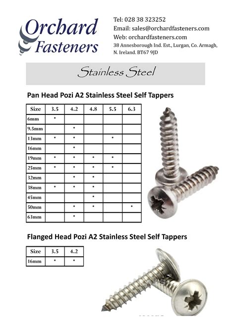 Pan Head Pozi A2 Stainless Steel Self Tappers Orchard Fasteners