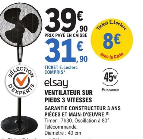 Promo Ventilateur Sur Pieds Vitesses Chez E Leclerc Brico