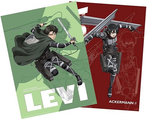 Set Mini Postera Gb Eye Animation Attack On Titan Levi And Mikasa Ozone Hr