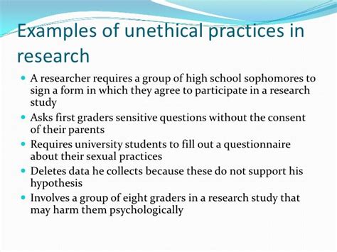 Examples Of Unethical Practices In Research A Researcher Requires A