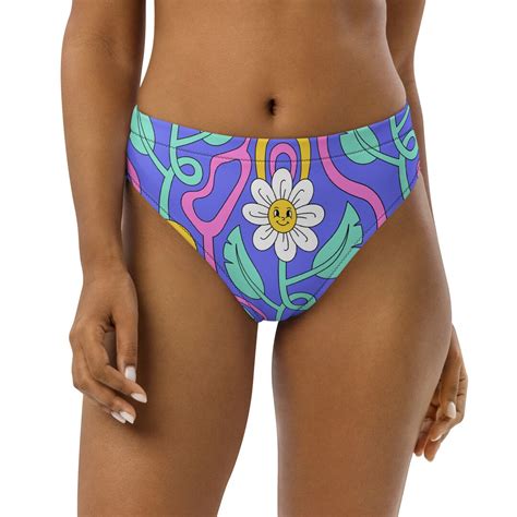 Psychedelic Recycled High Waisted Bikini Bottom Etsy