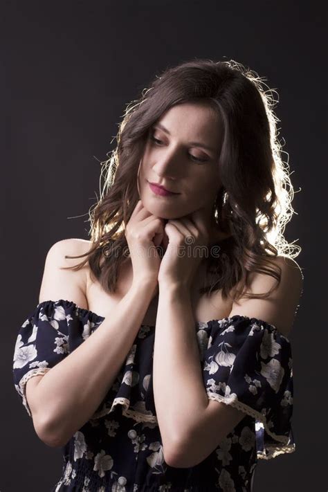 Tender Brunette Model With Naked Shoulders Stock Photo Image Of Beauty Cosmetic