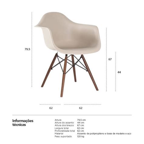 Kit Cadeiras Charles Eames Eiffel Bra Os Daw Nude Bege Madeira Escura Madeiramadeira