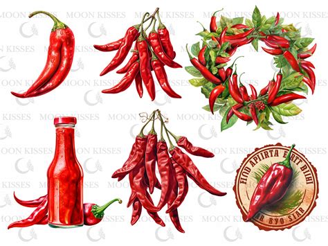 Hot Chilli Peppers Clip Art Spicy Food PNG Jalapeno Watercolor Illustration Hot Sauce Graphics