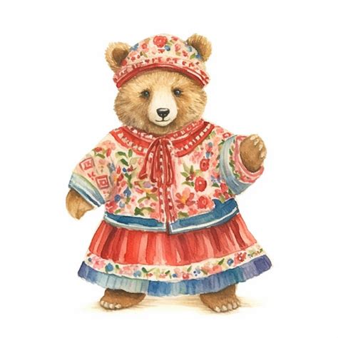 Premium Photo There Is A Painting Of A Teddy Bear Dressed In A Dress And Hat Generative Ai