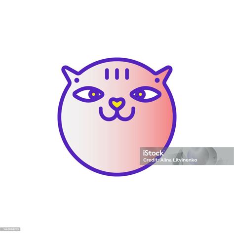 emoji senyum kucing ilustrasi vektor garis lucu gradien warnawarni
