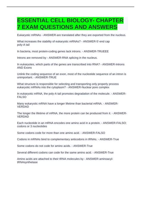 ESSENTIAL CELL BIOLOGY- CHAPTER 7 EXAM QUESTIONS AND ANSWERS