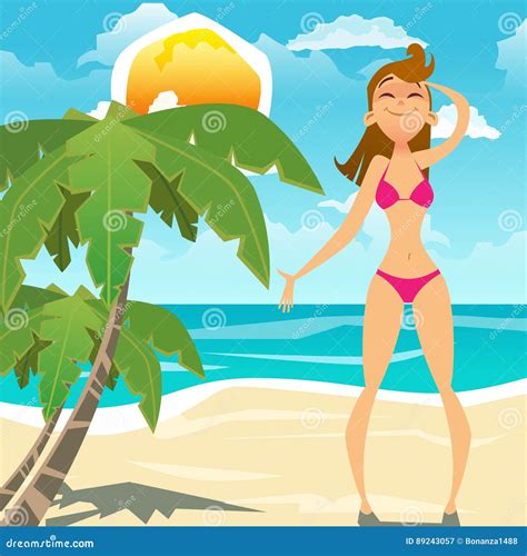 Junge Frau Im Bikini Stock Abbildung Illustration Von Karte