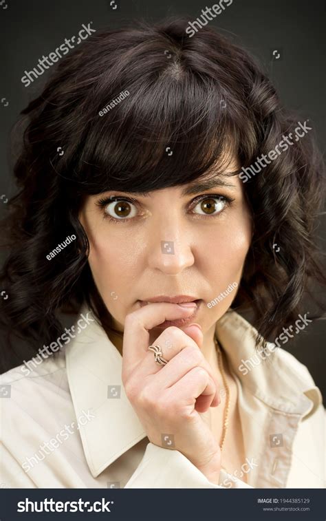 Brunette Woman Sexy Holding Finger Mouth Stock Photo Shutterstock